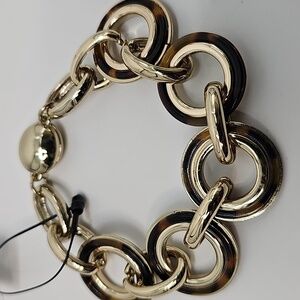 Chico's Classic Leopard & Gold Chain Link Bracelet wCrystal Accents